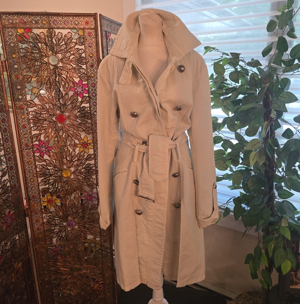 Designer Patrizia Pepe Luxury Glam Cotton Textured Trench Coat Small Medium